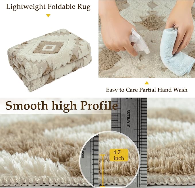 Ivory Brown 4x6 Area Rug Washable Moroccan Shag Office Carpet Non Slip Soft - Image 5