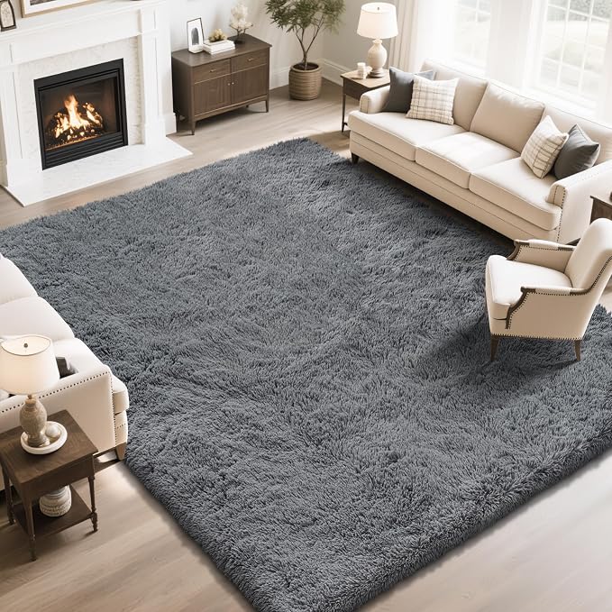 Fluffy Rug Shaggy Area Rug, Dark Grey 10x14 Area Rugs by Yongyangjuxi