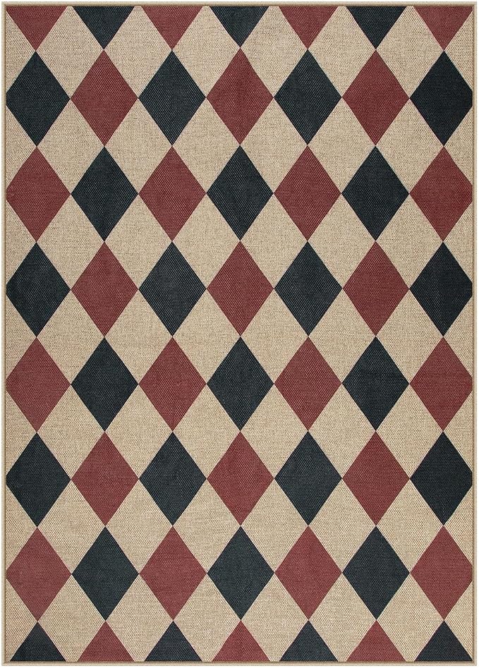 Lahome Checkered 5x7 Rug, Indoor Outdoor Rug Non Shedding Black and Red - Image 8