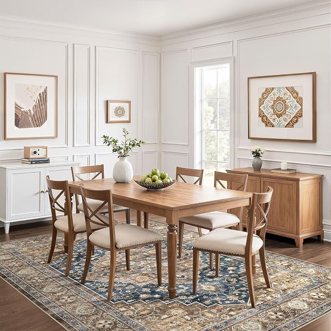 8x10 Area Rugs Living Room: Washable Boho Large Neutral Vintage Soft Rug Stain - Image 6