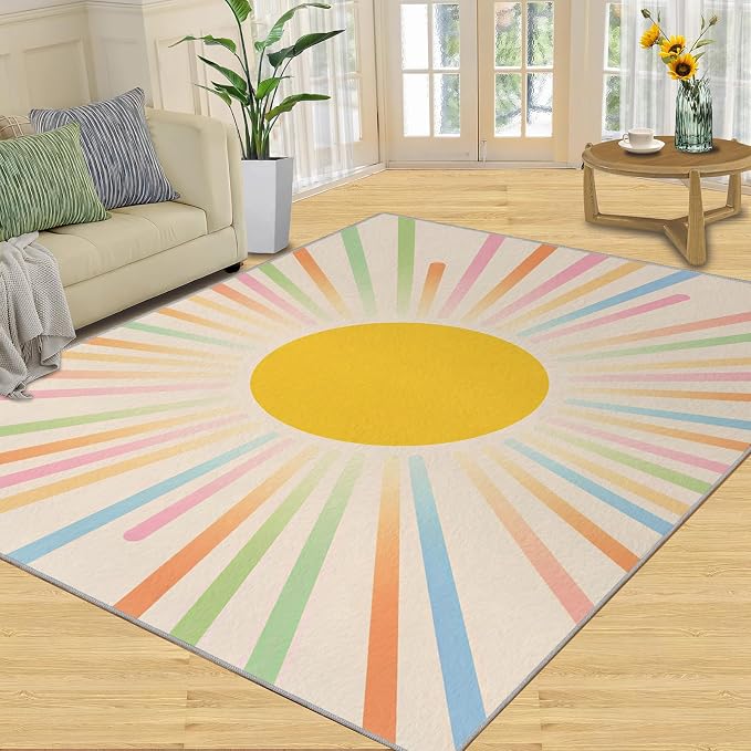 Boho Sun Area Rugs 8x10ft, Minimalist Sunburst Area Rug - Image 3