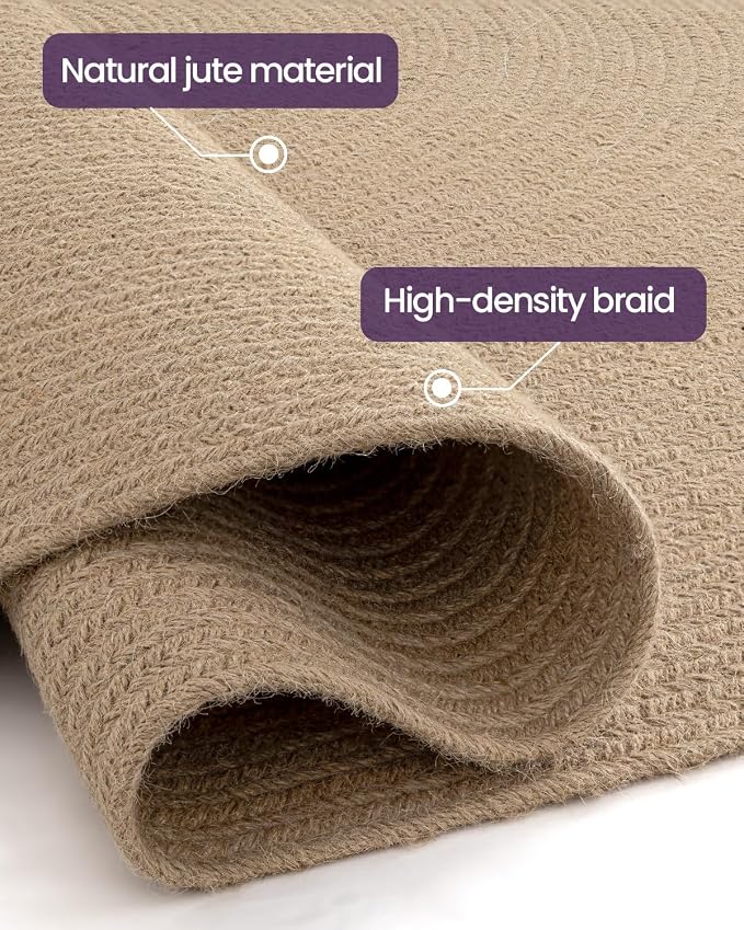 DEXI Round Jute Rug Natural Fiber 6x6, Braided Woven Area Rugs No Shed - Image 7