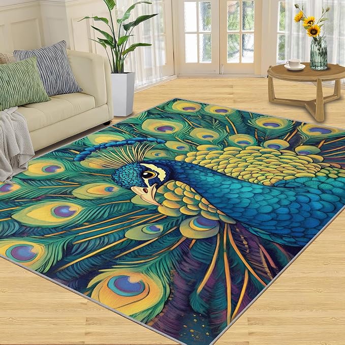 Peacock Rug 5x6-5x6 Rug, Wonderful Peacock Area Rugs - Image 2