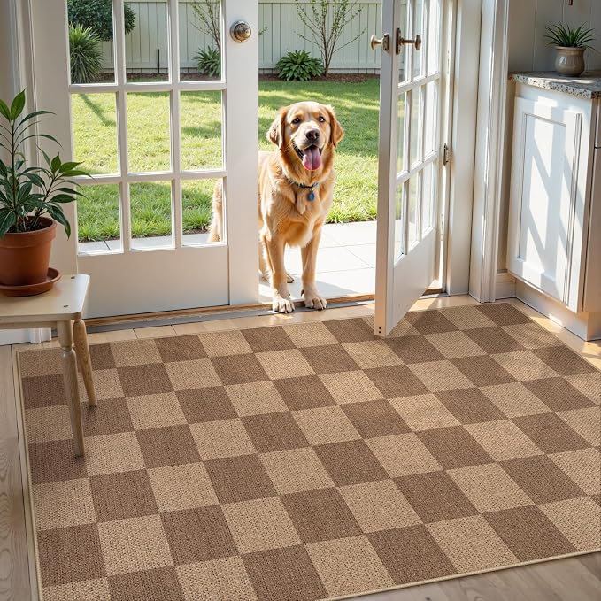 Lahome Checkered Easy Jute Entryway Rug, Washable Rugs 3x5 - Image 7