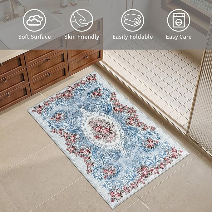 Easy-Going Floral Area Rug 2x3 Washable Entryway Rugs Front Door Mat Indoor - Image 4