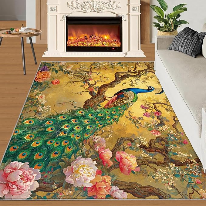 Peacock Peony Rugs for Bedroom - Image 3