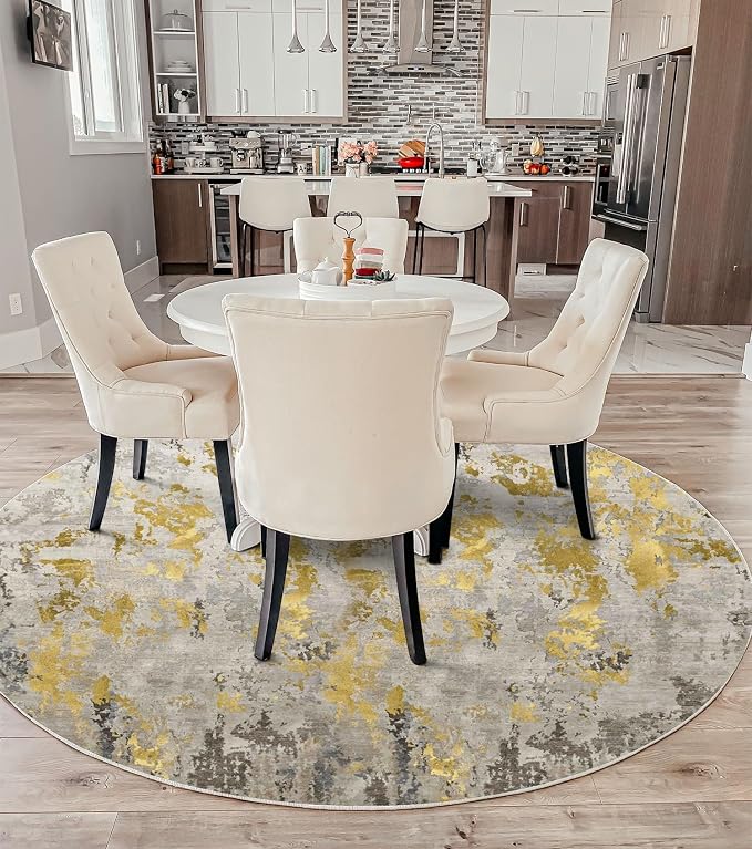 vivorug Round Rug 5ft Abstract Round Area Rug Non-Slip Indoor Carpet - Image 3
