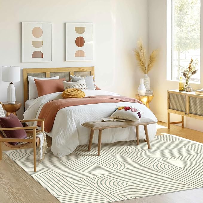 6x9 Area Rug - Large Modern Abstract Washable Non-Slip Sage Green Living Room - Image 5