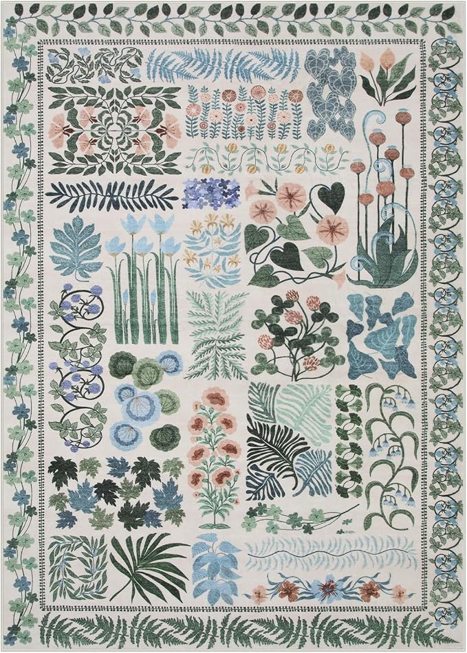Floral Boho 5x7 Area Rugs for Bedroom Living Room, Botanical Soft Dining Room - Image 9
