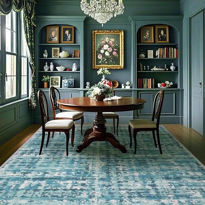 6x9 Abstract Area Rugs for Living Room, Modern Teal Blue Washable Indoor Rug - Image 3