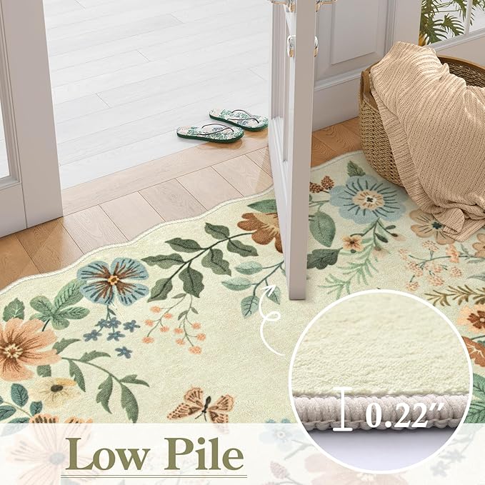Lahome Floral Round Area Rugs, Washable Small Round Rug 3ft Non-Slip, Soft Boho - Image 4