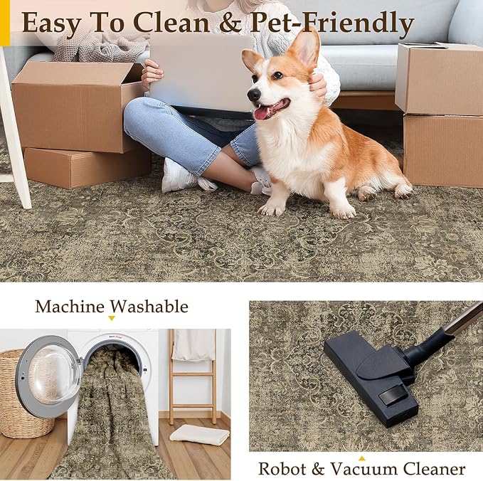 4x5 Washable Brown Area Rug Vintage Entryway Office Carpet Non-Slip Soft Low - Image 6