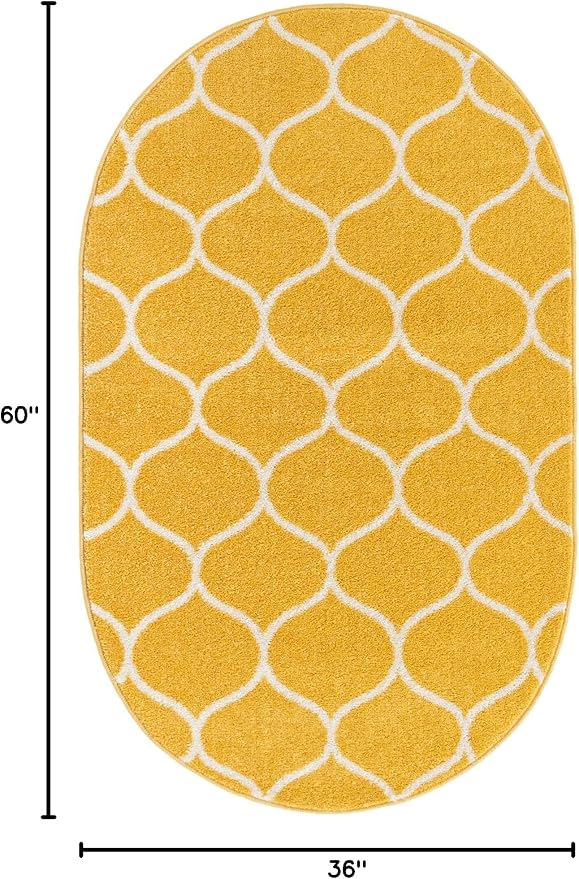 Rugs.com Lattice Frieze Collection Rug – 3' 3 x 5' 3 Oval Yellow Medium Rug - Image 2