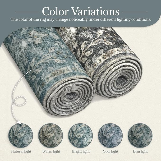 Washable Area Rugs 5'x7' Non-Slip Vintage Boho Distressed Fade Resistant Low - Image 10