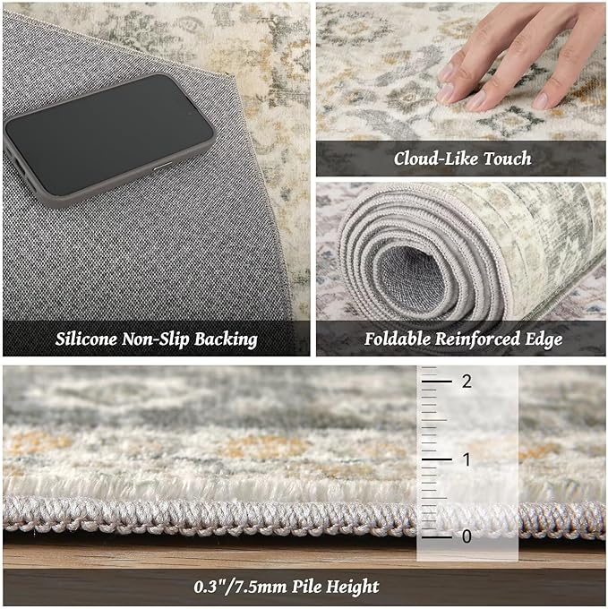 Washable 2x3 Entryway Rug, Boho Non-Slip Door Mat Vintage Distress Small Rugs - Image 5