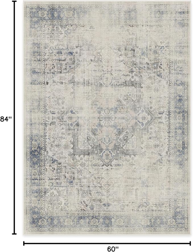 RUGGABLE Washable Vintage Area Rug – Kamran Blue Quartz 5x7, Stain-Resistant - Image 2