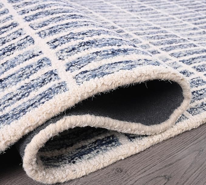 Hand-Tufted 100% Wool Area Rug – Unique Modern Geometric Grid Pattern, Soft - Image 5