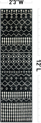 Rugshop Boho Black and White Tribal Area Rug – Geometric Diamond and Stripe - Image 2