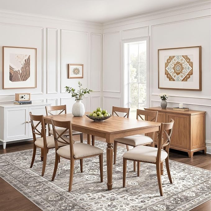 8x10 Area Rugs Living Room: Washable Boho Large Neutral Vintage Soft Rug Stain - Image 6
