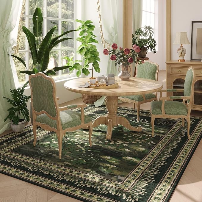 Rugcomf Area Rugs 8x10 Clearance Impressionist-Style Vintage Washable Area Rug - Image 3