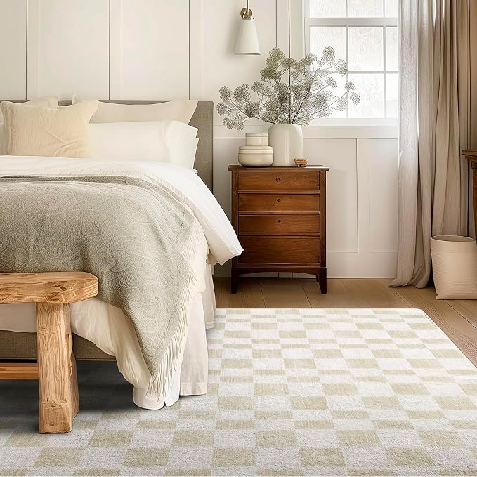 EVERGRACE Checkered Plaid Area Rug 6x9, Soft Faux Wool Rugs Washable Anti Slip by EverGrace