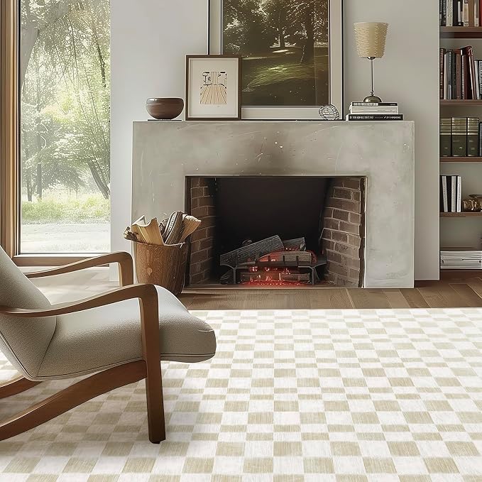 EVERGRACE Checkered Plaid Area Rug 6x9, Soft Faux Wool Rugs Washable Anti Slip - Image 2