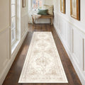 Runner Rug 2x8 Cream Hallway Washable Beige Carpet Non Slip Vintage Medallion by PureCozy