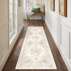 Runner Rug 2x8 Cream Hallway Washable Beige Carpet Non Slip Vintage Medallion by PureCozy