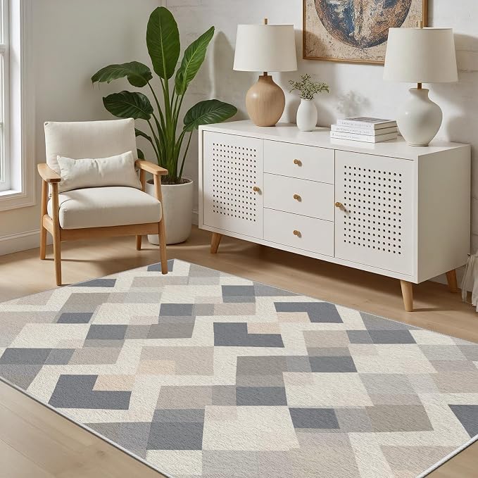 Modern Area Rug Living Room Rugs 7x10, Minimalist Soft Boho Geometric Rug by Unknown