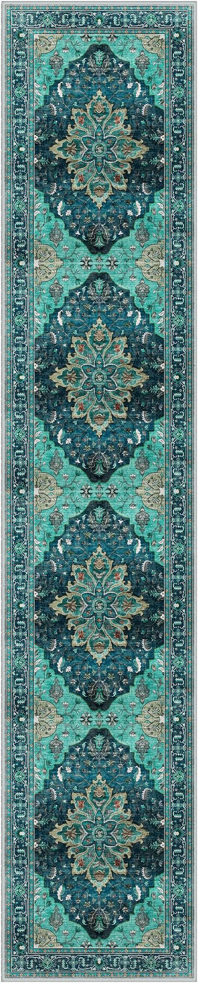 Area Rugs 2'6''x14' Washable Non-Slip, Floral Vintage Distress Print Pattern by RELEANY