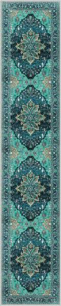 Area Rugs 2'6''x14' Washable Non-Slip, Floral Vintage Distress Print Pattern by RELEANY