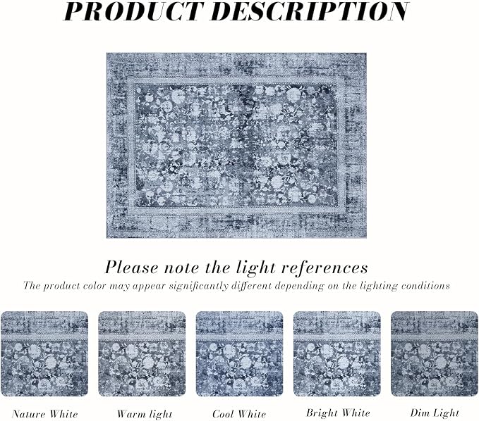 Area Rug 3×5, Vintage Boho Rug, Ultra-Soft Low Pile, Non Slip, Stain Resistant - Image 3