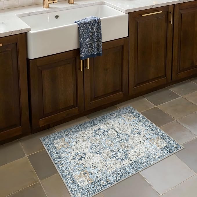 Area Rug 2x3 Doormat, Machine Washable Low Pile Vintage Rugs, Small Lightweight - Image 3