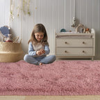 Soft Fluffy Rugs for Bedroom, Blush Pink Fuzzy Shaggy Oval Bedside Area Rug Set - Image 3