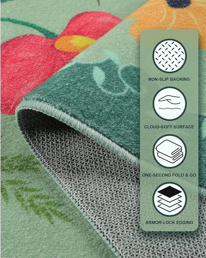 Boho Washable Area Rug 4x6 – Floral Low Pile Non-Slip Carpet - Image 3