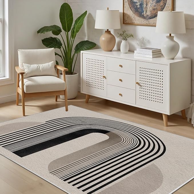 Modern Washable Rug for Living Room 6x9, Boho Abstract Striped Area Rugs by Unknown