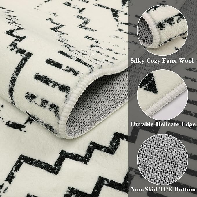 Wonnitar Moroccan Washable Rugs 5x7, Large White Tribal Area Rug - Image 3