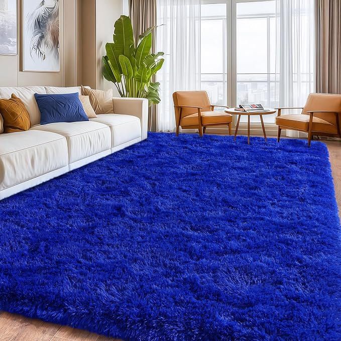 Blue Fluffy Area Rugs for Bedroom, Soft Shaggy Carpets for Living Room - Image 3