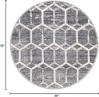 Rugs.com Lattice Trellis Collection Rug – 3 Ft Round Gray Low-Pile Rug Perfect - Image 2