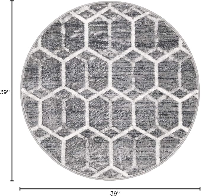 Rugs.com Lattice Trellis Collection Rug – 3 Ft Round Gray Low-Pile Rug Perfect - Image 2