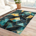 Blue and Gold Rug, 4x6 Rug, Watercolor Art Rugs by Unknown