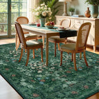 Green Boho Living Room 5x7 Area Rug, Floral Washable Vintage Distressed Rug - Image 3