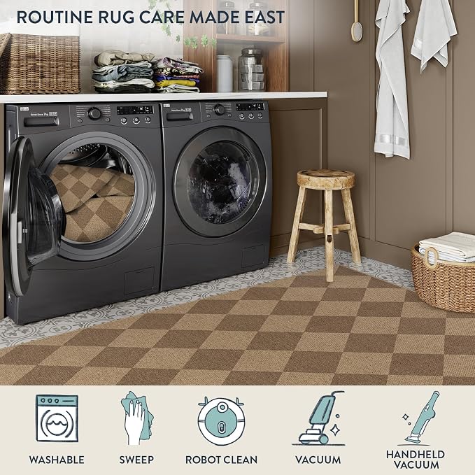 Lahome Checkered Easy Jute Rug 8x10, Washable Rugs - Image 6