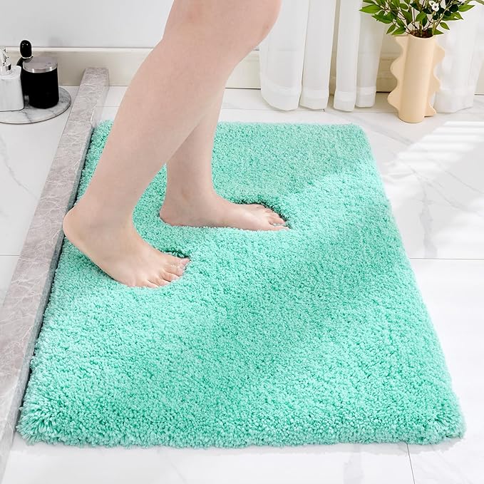 Bathroom Rug 20x32 Non Slip Fluffy Spa Blue Bath Mat by Disolla