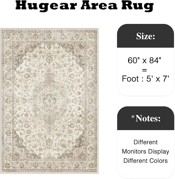 HUGEAR Area Rug 5x7 Vintage Brown Machine Washable Living Room Rugs Thin - Image 2