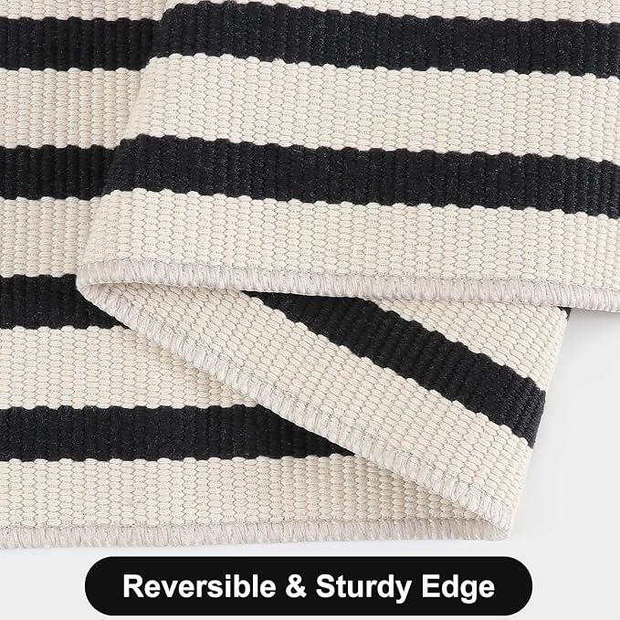 Black and White Striped Rugs 2.3'x3.6', Washable Hand Woven Front Door Rug - Image 5