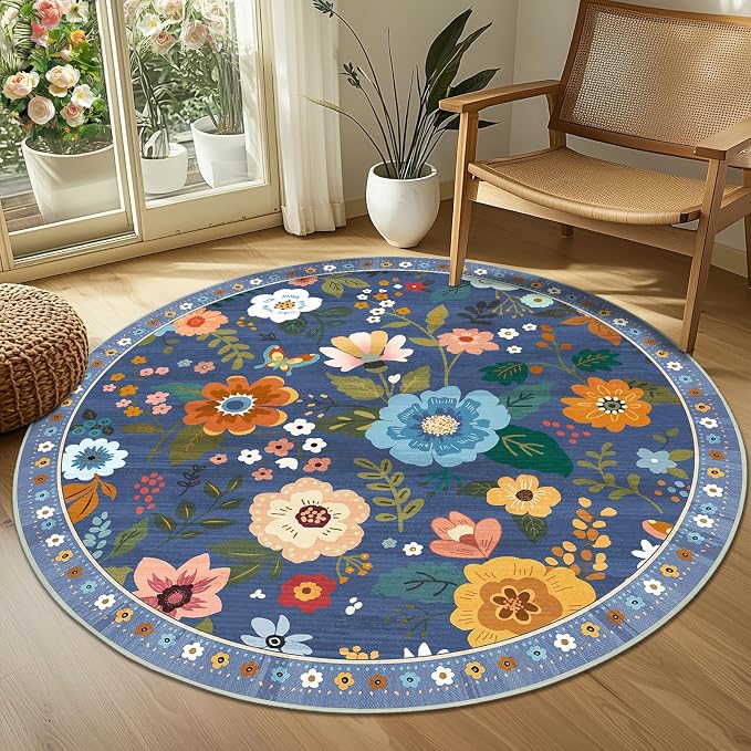Floral 6ft Area Rug Machine Washable Soft Print Boho Carpet Non Slip Doormat - Image 9