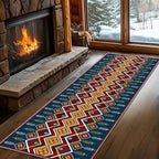 Dark Blue Runner Rug, 4x10ft Red Yello Diamond Hallway Decor Carpet, Corridor & by LGGLOVELIN
