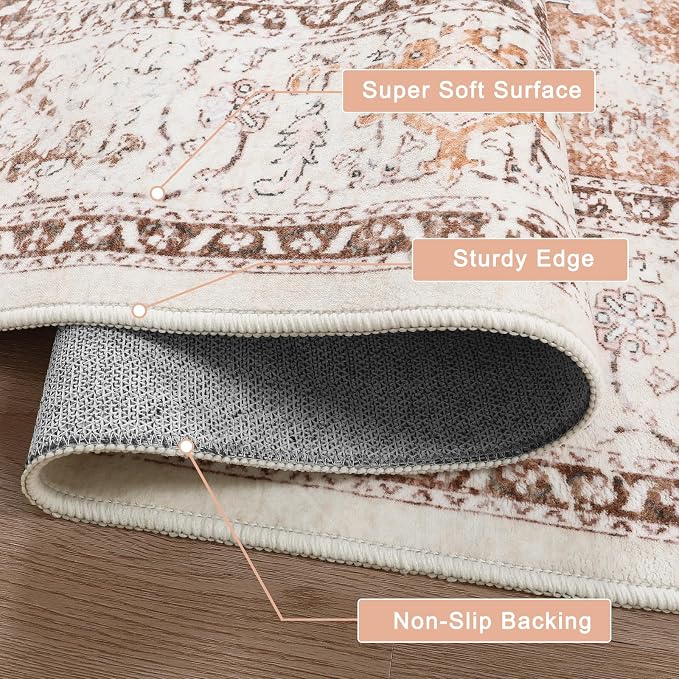 LIVEBOX 8x10 Area Rug for Living Room, Washable Orange Boho Rug, Soft Non-Slip - Image 2