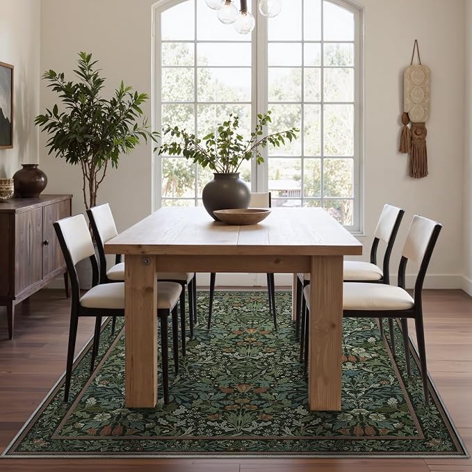 Bavni Floral Dark Green Area Rugs 5x7, Vintage Boho Carpet Machine Washable - Image 4